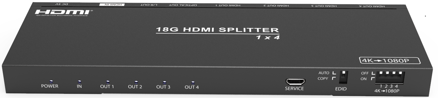 HDMI Splitter with Audio Extractor and Downscaler (HDMI 2.0b)